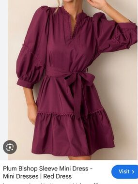 NWT Red Dress Boutique - Entro Plum V-Neck Puff-Sleeve Tie-Waist Midi Dress